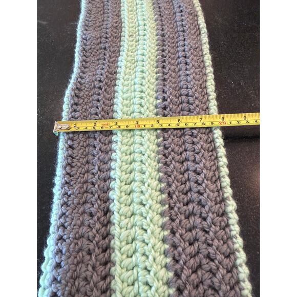 hand crocheted infinity scarf mint green and gray 8" w x 32" (doubled) - Picture 3 of 6